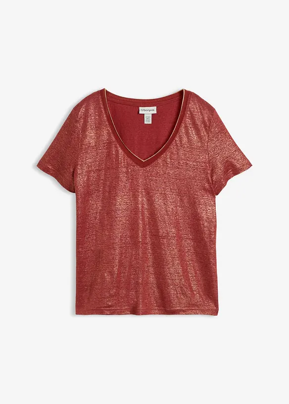 Shirt aus reinem Leinen mit Lurex in rot von vorne - bonprix