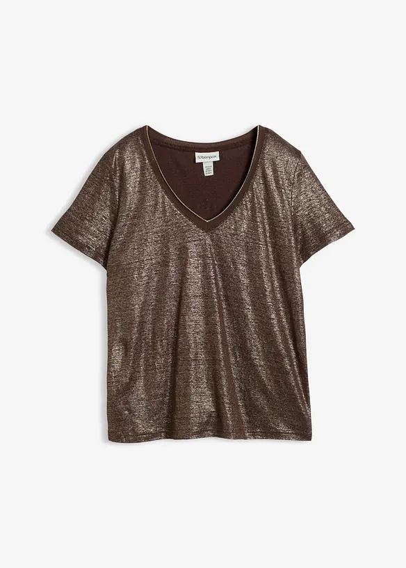 Shirt aus reinem Leinen mit Lurex in braun von vorne - bonprix