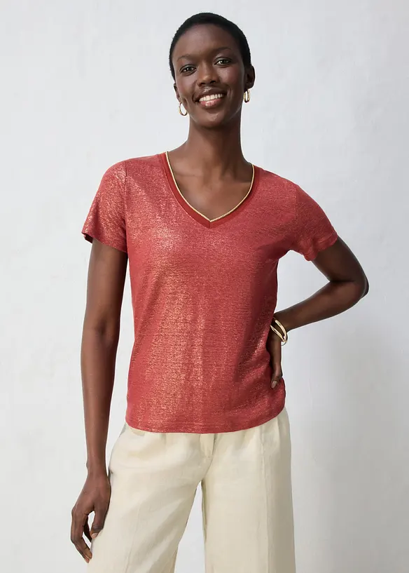Shirt aus reinem Leinen mit Lurex in rot von vorne (im Anschnitt) - bonprix