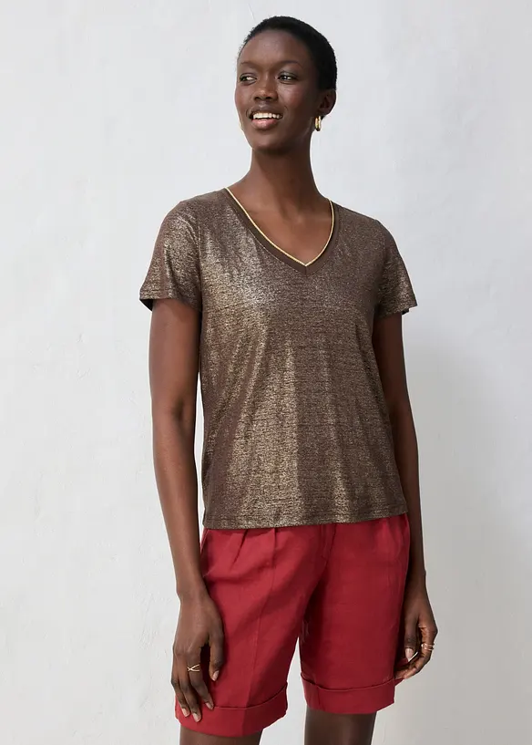 Shirt aus reinem Leinen mit Lurex in braun von vorne (im Anschnitt) - bonprix