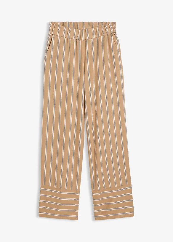 Gestreifte Schlupfhose aus Leinen-Mix in beige von vorne - bonprix