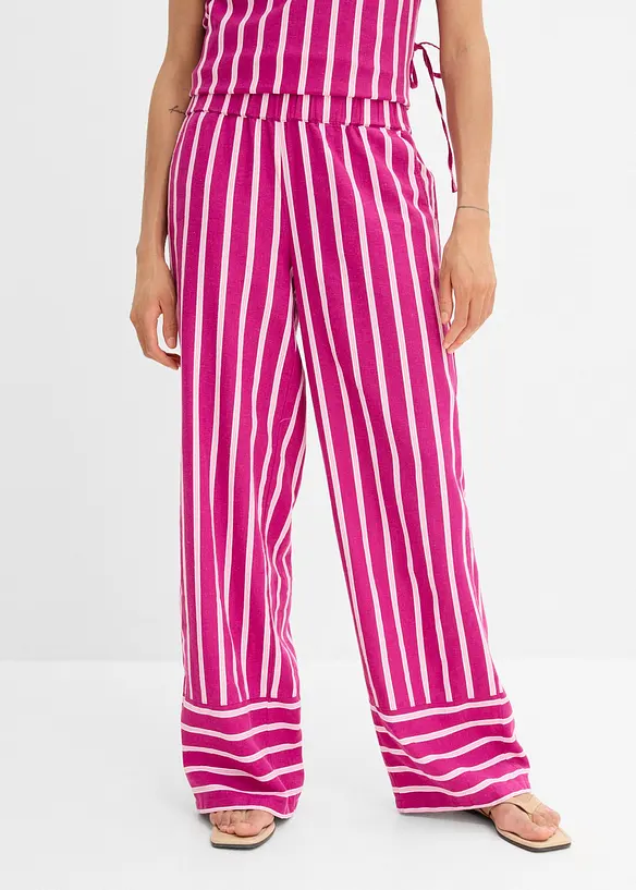 Gestreifte Schlupfhose aus Leinen-Mix in pink von vorne - bonprix Gestreifte Schlupfhose aus Leinen-Mix in pink von vorne - bonprix