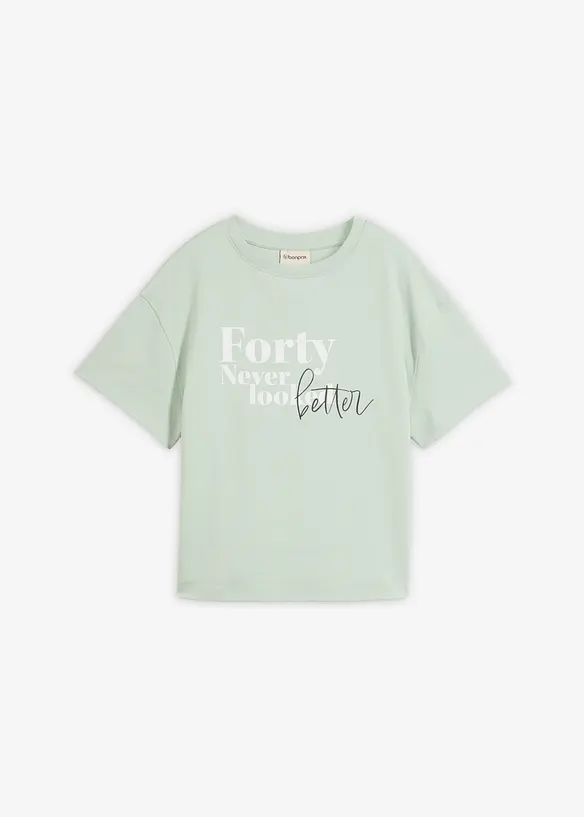 Weites T-Shirt aus reiner Bio-Baumwolle in grün von vorne - bonprix