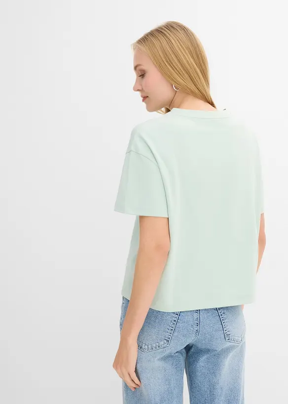 Weites T-Shirt aus reiner Bio-Baumwolle in grün von hinten (im Anschnitt) - bonprix