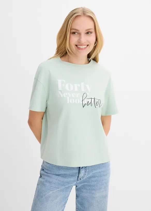Weites T-Shirt aus reiner Bio-Baumwolle in grün von vorne (im Anschnitt) - bonprix
