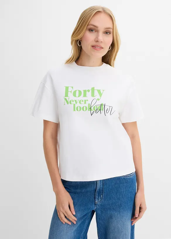 Weites T-Shirt aus reiner Bio-Baumwolle in weiß von vorne (im Anschnitt) - bonprix