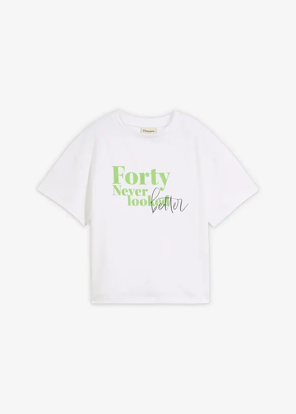 Weites T-Shirt aus reiner Bio-Baumwolle in weiß von vorne - bonprix