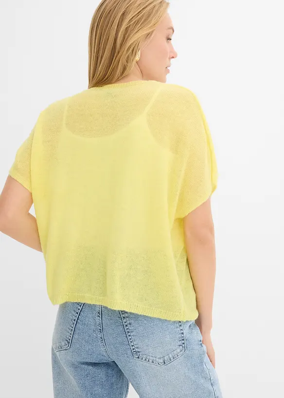 Oversize Feinstrick-Cardigan in gelb von hinten (im Anschnitt) - bonprix