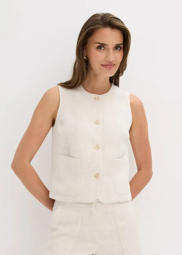 Weste mit Rundhalsausschnitt in beige von vorne (im Anschnitt) - bonprix