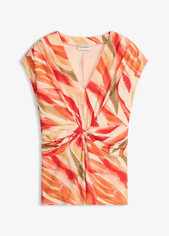Shirt mit Drapierung aus softem Viskose-Mix in beige von vorne - bonprix