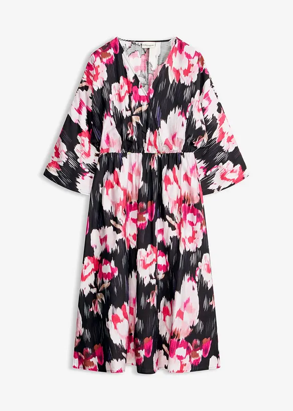 Midikleid aus fließendem Viskose-Mix in schwarz von vorne - bonprix