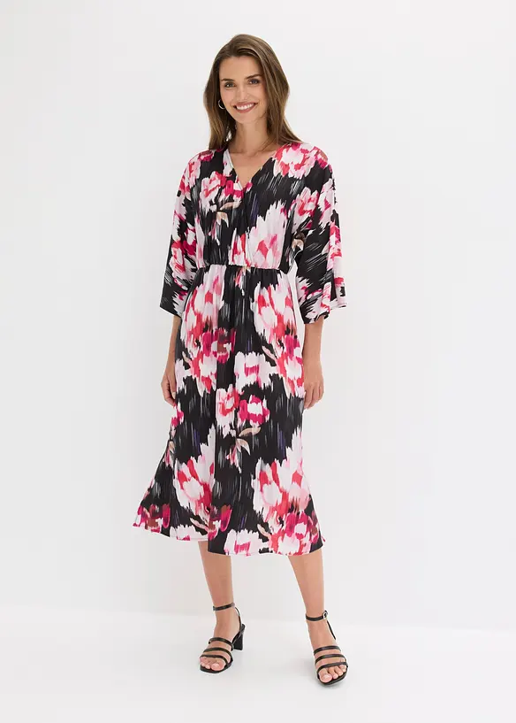 Midikleid aus fließendem Viskose-Mix in schwarz von vorne (Totalaufnahme) - bonprix