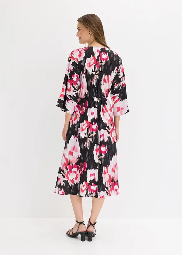 Midikleid aus fließendem Viskose-Mix in schwarz von hinten (Totalaufnahme) - bonprix