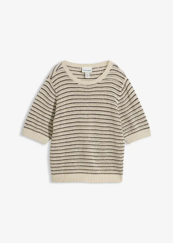 Ajour-Pullover mit Leinen in beige von vorne - bonprix Ajour-Pullover mit Leinen in beige von vorne - bonprix