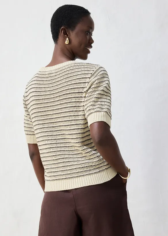 Ajour-Pullover mit Leinen in beige von hinten (im Anschnitt) - bonprix Ajour-Pullover mit Leinen in beige von hinten (im Anschnitt) - bonprix
