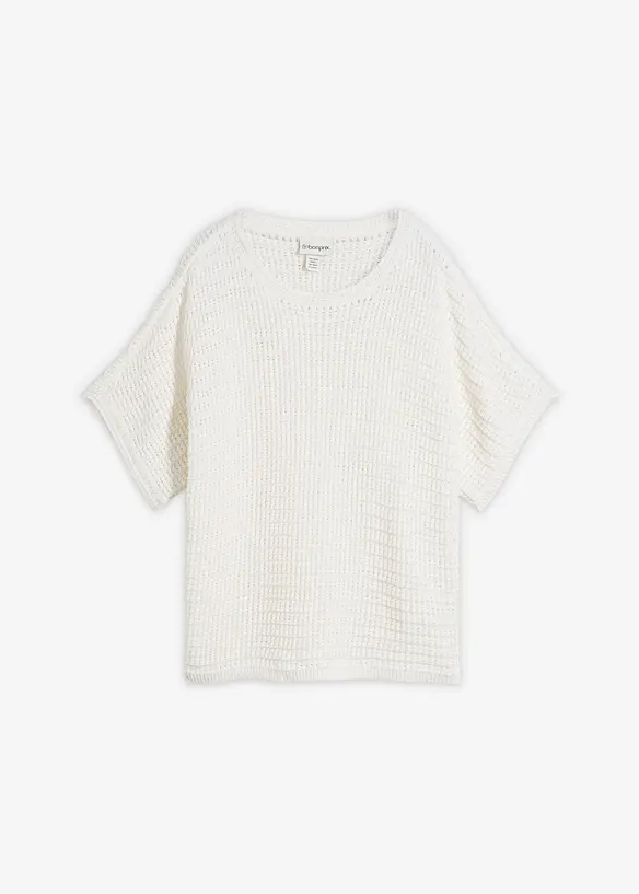 Ajour-Pullover aus Viskose-Mix in weiß von vorne - bonprix