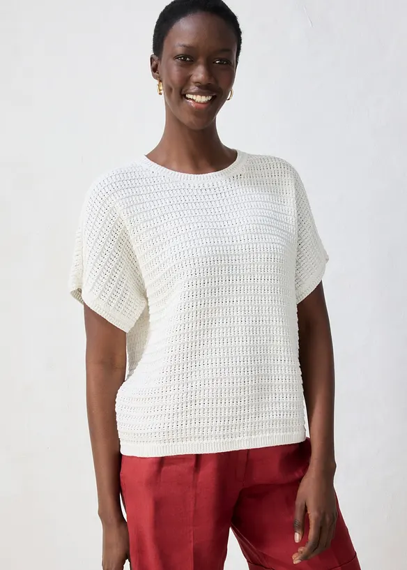 Ajour-Pullover aus Viskose-Mix in weiß von vorne (im Anschnitt) - bonprix