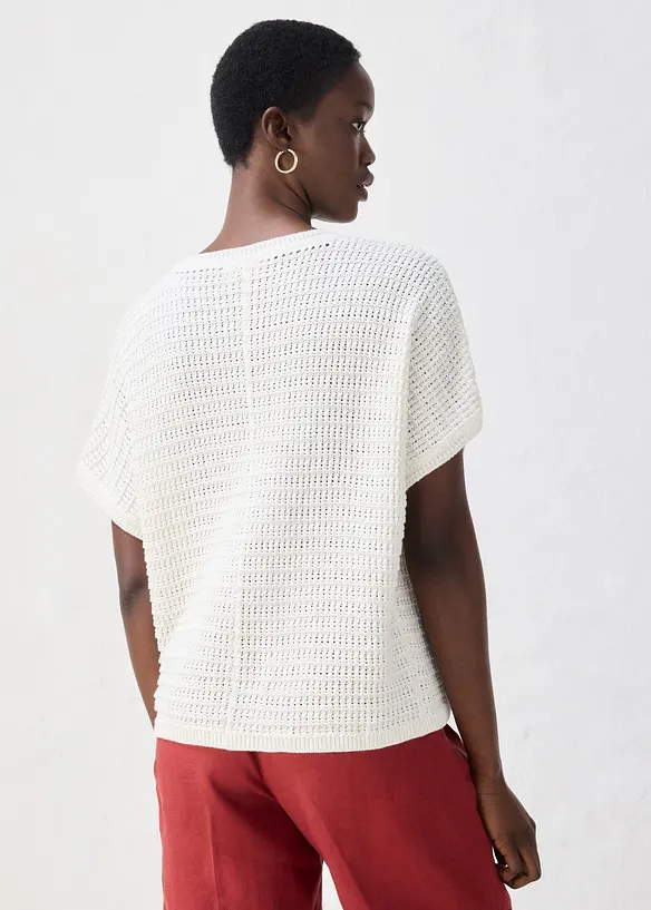 Ajour-Pullover aus Viskose-Mix in weiß von hinten (im Anschnitt) - bonprix