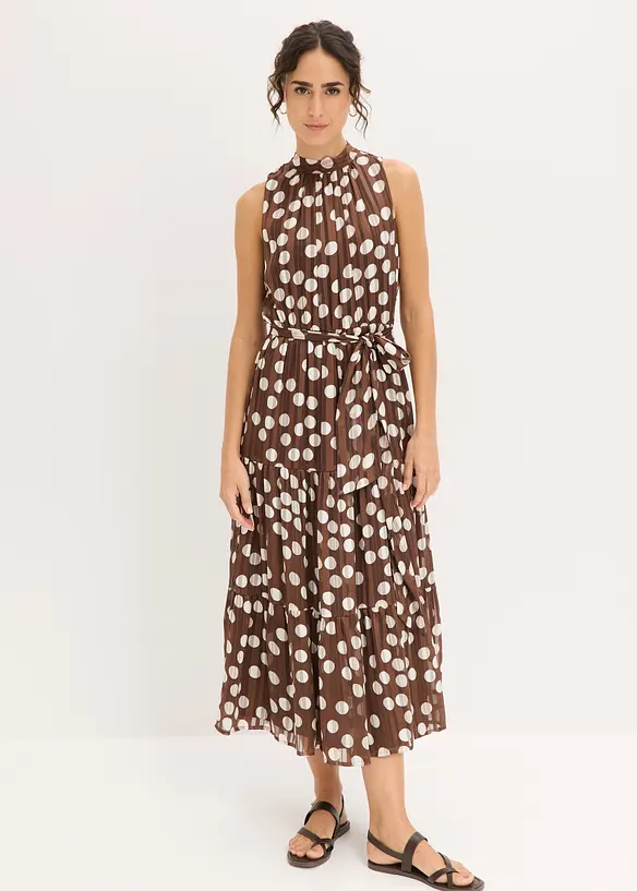 Chiffonkleid mit Glitzer in braun von vorne (Totalaufnahme) - bonprix