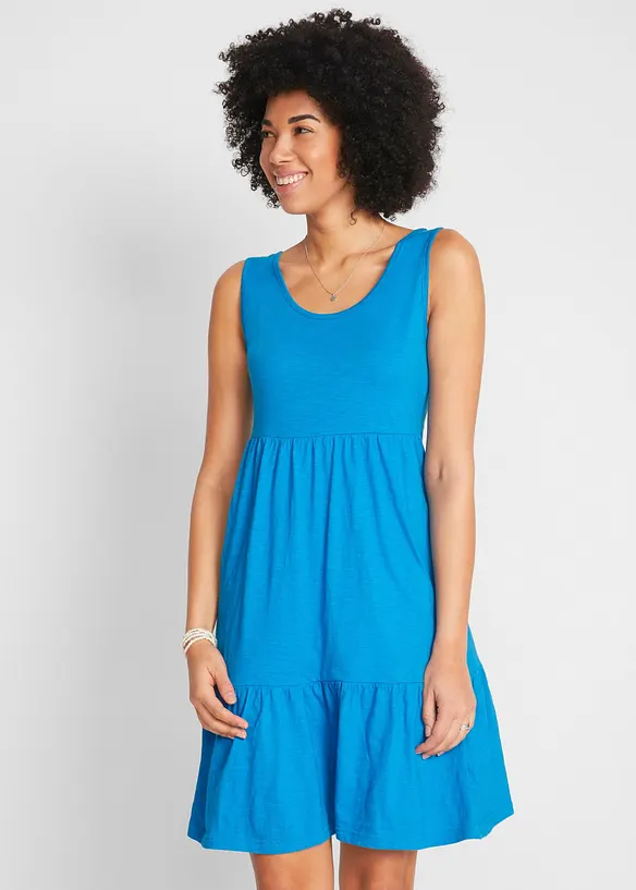 Jerseykleid aus reiner Baumwolle in blau von hinten (Totalaufnahme) - bonprix