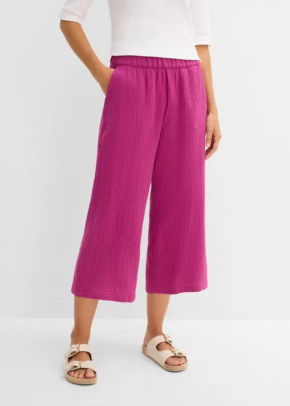 Musselin-Marlenehose aus reiner Baumwolle in lila von vorne - bonprix Musselin-Marlenehose aus reiner Baumwolle in lila von vorne - bonprix