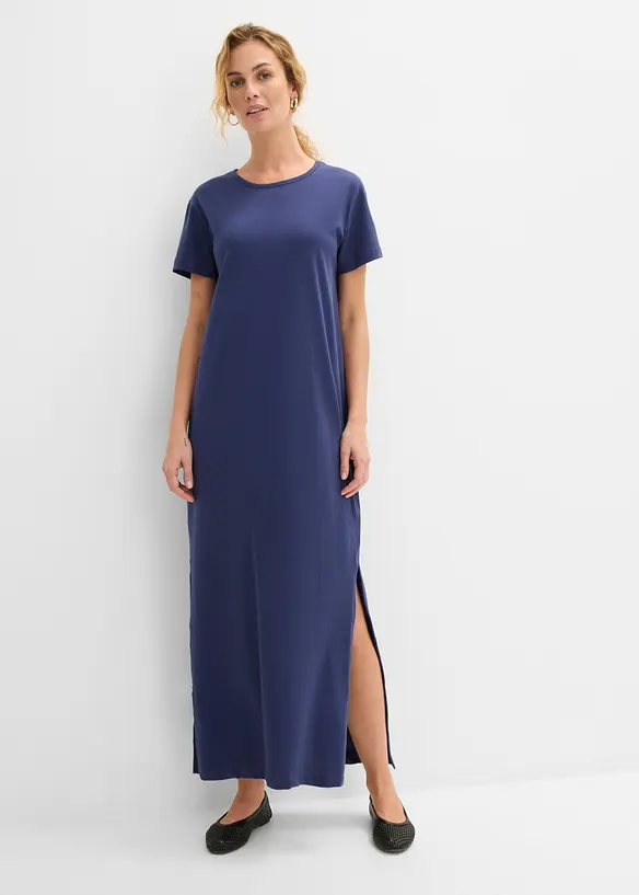 Maxikleid aus reiner Baumwolle in blau von vorne (Totalaufnahme) - bonprix