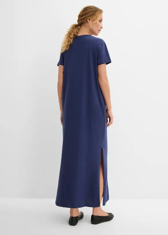 Maxikleid aus reiner Baumwolle in blau von hinten (Totalaufnahme) - bonprix