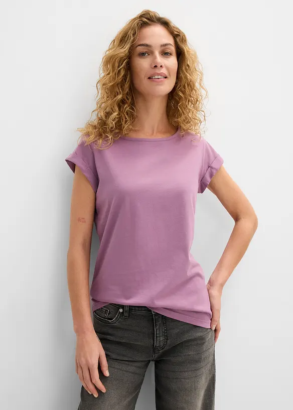 T-Shirt aus reiner Baumwolle in lila von vorne (im Anschnitt) - bonprix