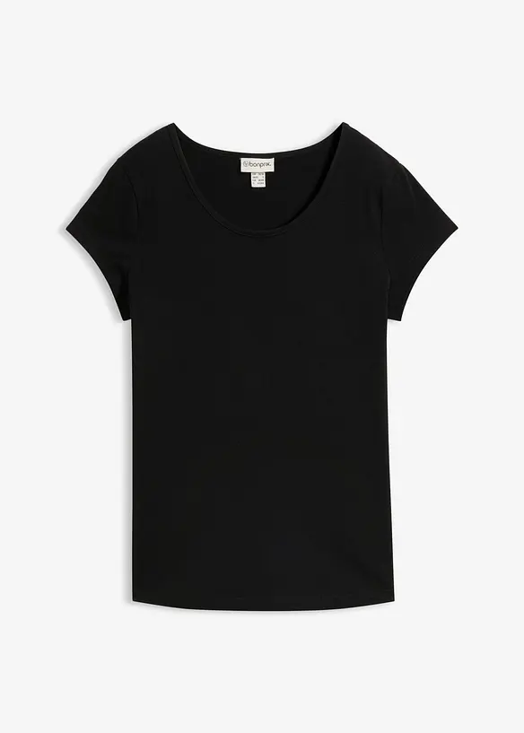 Figurbetontes T-Shirt in schwarz von vorne - bonprix
