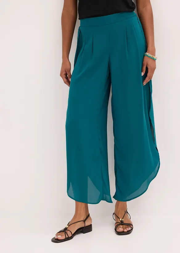 Palazzo-Hose mit Schlitz in petrol von vorne - bonprix