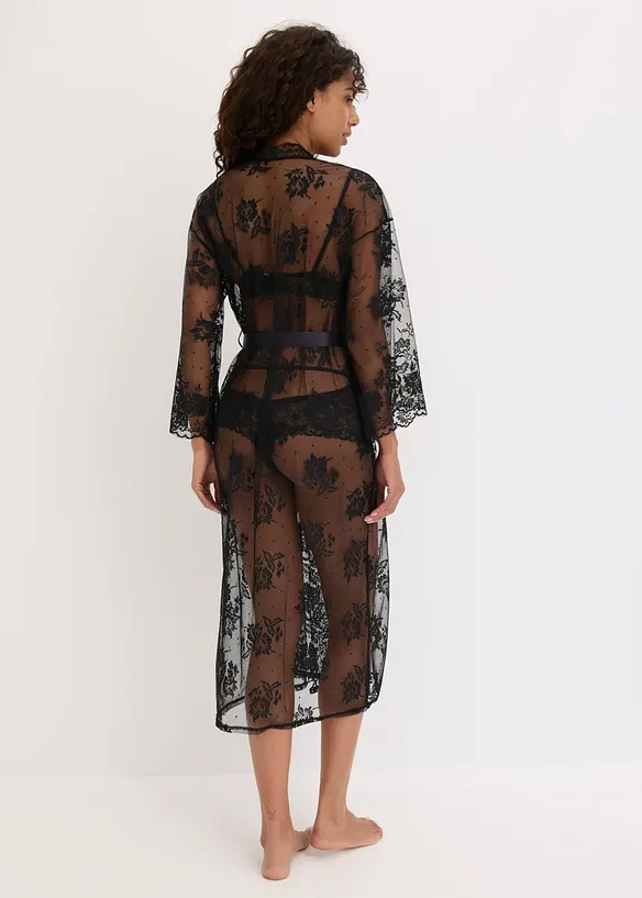 Langer Kimono in schwarz von hinten (Totalaufnahme) - bonprix