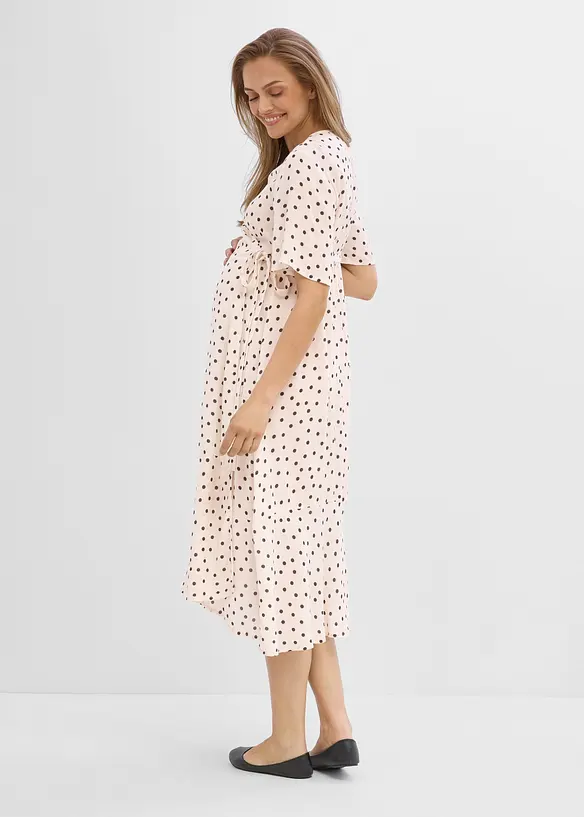 2-in-1 Umstands- und Stillkleid aus leichtem Viskose- Crepe in beige von hinten (Totalaufnahme) - bonprix 2-in-1 Umstands- und Stillkleid aus leichtem Viskose- Crepe in beige von hinten (Totalaufnahme) - bonprix