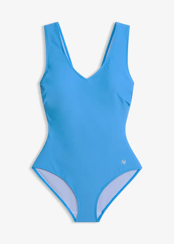 Medium Shape-Badeanzug mit V-Ausschnitt in blau von vorne - bonprix