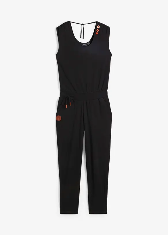 Jersey-Overall aus Baumwoll-Mix in schwarz von vorne - bonprix