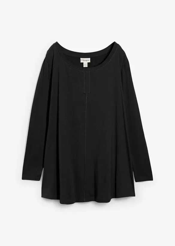 Langarmshirt aus Baumwoll-Viskose-Mix in schwarz von vorne - bonprix