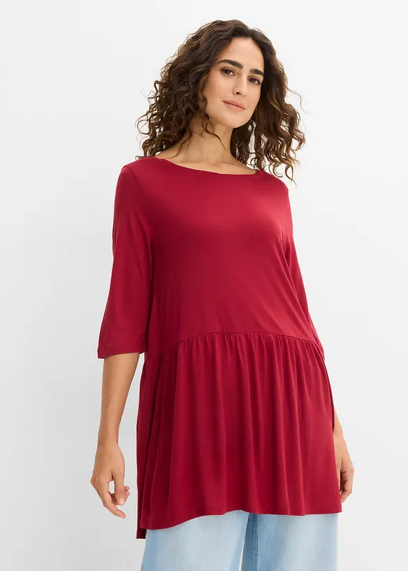 Longshirt aus Viskose mit Volant in rot von vorne (im Anschnitt) - bonprix
