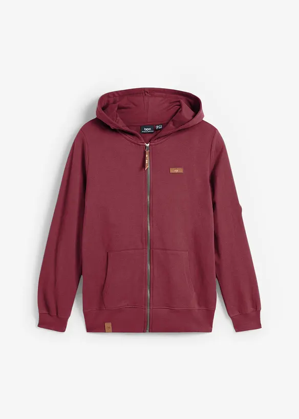 Kapuzen-Sweatjacke aus reiner Baumwolle in rot von vorne - bonprix