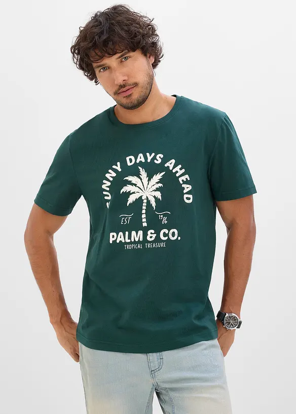 T-Shirt aus reiner Baumwolle in grün von vorne (im Anschnitt) - bonprix