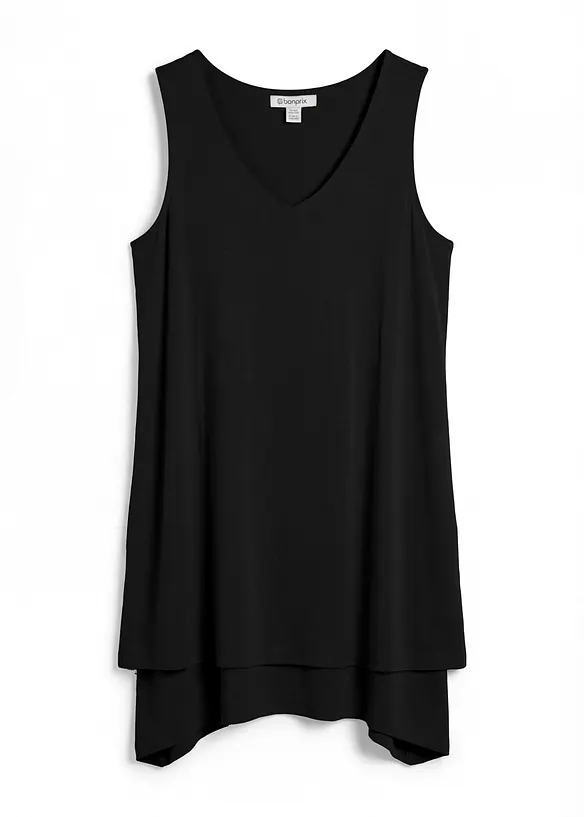 Doppellagiges Long-Top aus Viskose-Mix in schwarz von vorne - bonprix