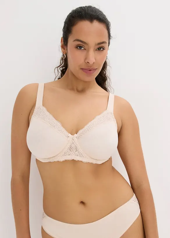 Minimizer-BH mit gepolsterten Trägern in beige von vorne (im Anschnitt) - bonprix