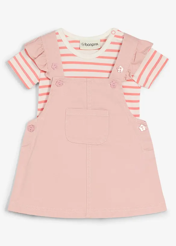 Baby Body und Latzkleid aus reiner Baumwolle (2-tlg.Set) in rosa von vorne - bonprix