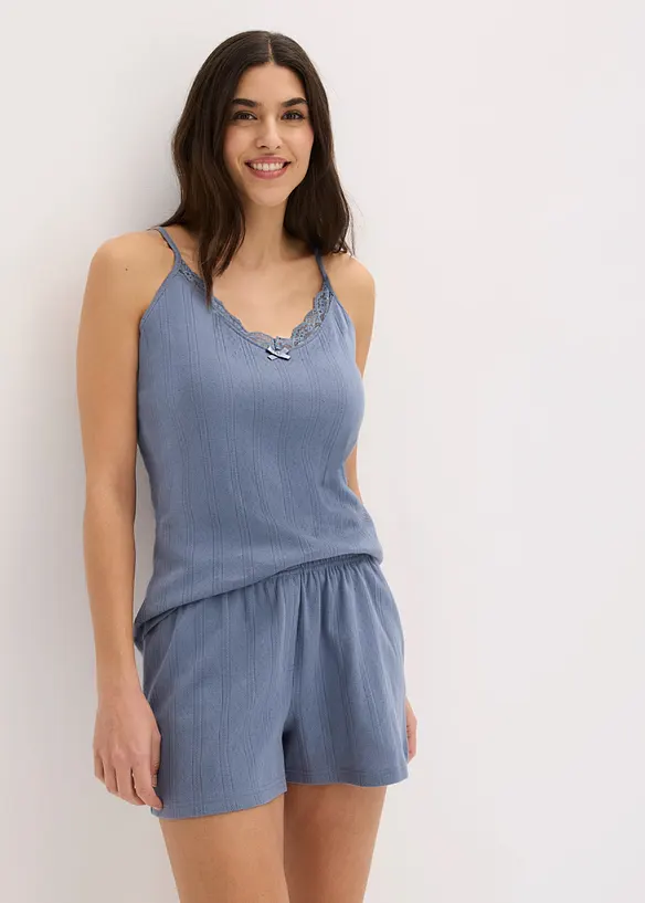 Shorty aus Pointelle-Jersey in blau von vorne (Totalaufnahme) - bonprix