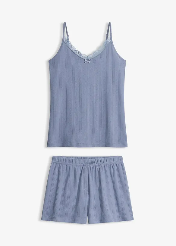 Shorty aus Pointelle-Jersey in blau von vorne - bonprix