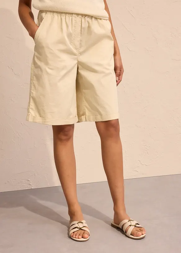Papertouch-Bermuda aus Baumwoll-Mix in beige von vorne - bonprix