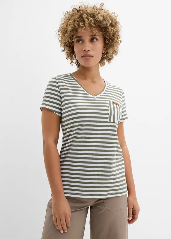 Lockeres T-Shirt aus reiner Baumwolle in grün von vorne (im Anschnitt) - bonprix Lockeres T-Shirt aus reiner Baumwolle in grün von vorne (im Anschnitt) - bonprix