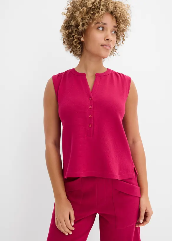 Top aus reiner Bio-Baumwolle in Waffel-Optik in pink von vorne (im Anschnitt) - bonprix Top aus reiner Bio-Baumwolle in Waffel-Optik in pink von vorne (im Anschnitt) - bonprix