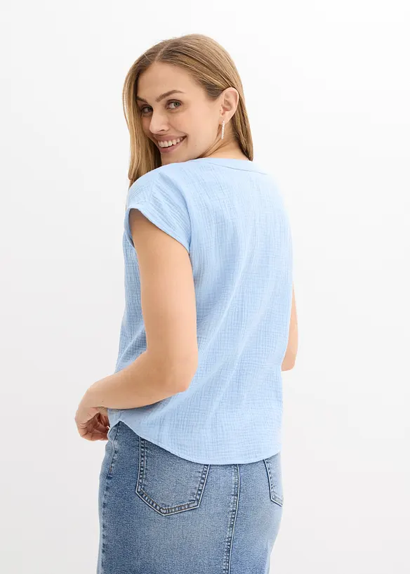 Musselin-Blusentop aus reiner Baumwolle in blau von hinten (im Anschnitt) - bonprix