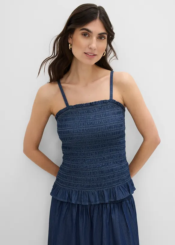 Jeans-Spaghettiträger-Top aus Bio-Baumwolle in blau von vorne (im Anschnitt) - bonprix