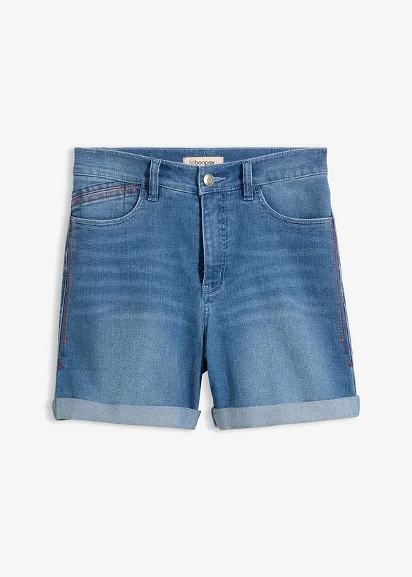 Leichte Jeans-Shorts Mid Waist in blau von vorne - bonprix