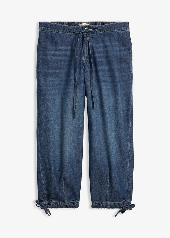 Barrel-Jeans Mid Waist, cropped in blau von vorne - bonprix